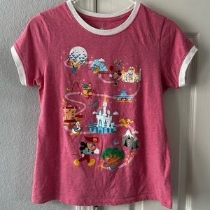 EUC Pink Walt Disney World Mickey & Friends Ringer Shirt sz S